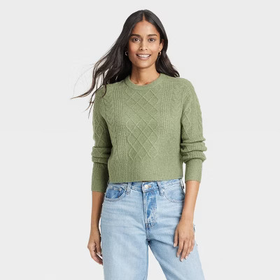 Women's Crewneck Cashmere-Like Cable Pullover Sweater - Universal Thread™ | Target