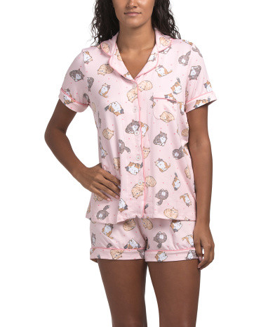 2pc Cat Love Shorty Notch Collar Pajama Set | TJ Maxx
