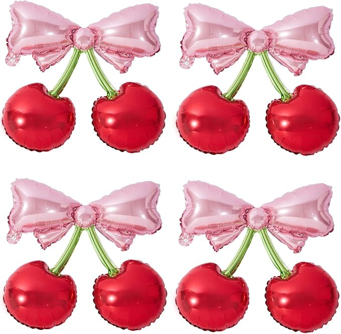 4Pcs Pink Bow Red Cherry Balloons for She's The Cherry On Top Party Foil Balloons Berry First Bir... | Amazon (US)