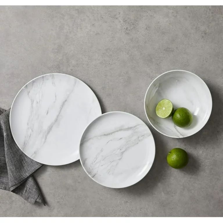 Better Homes & Garden 12-Piece Melamine Grey and White Marble Dinnerware Set | Walmart (US)