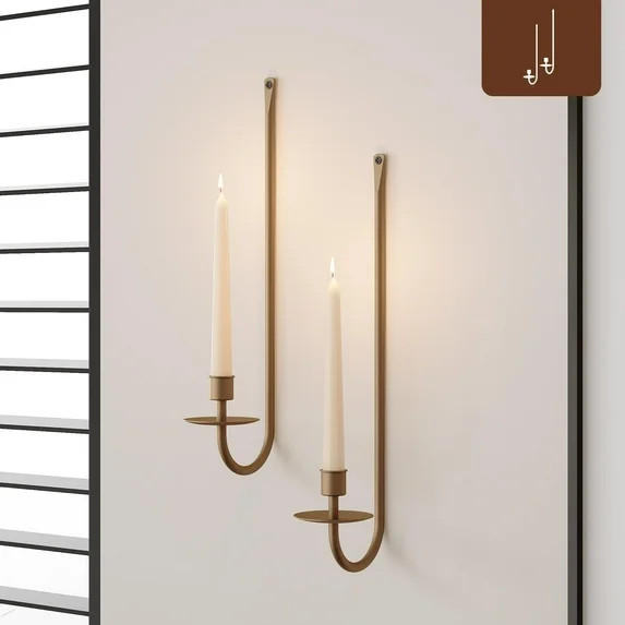 Metal Wall Candle Sconce Holder Set of 2 Wall Mount Candle Holder Pillar Holder Brass Modern Wall... | Walmart (US)
