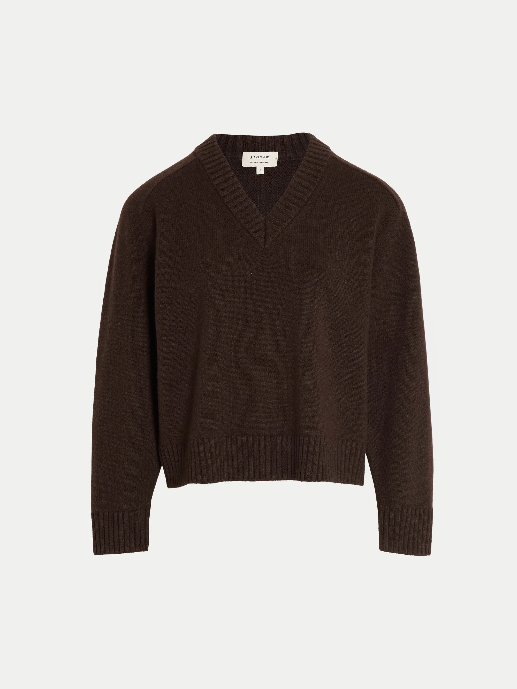Wool Cashmere Blend V Neck Jumper | Brown | Jigsaw (UK)