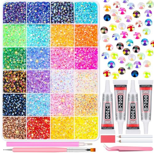 Audab Multicolor 4mm AB Rhinestone Kit with 16000pcs, 4pcs B7000 Jewelry Glue, Tools for Crafting, Graduation Cap, Jewelry, Shoes & Nails | Amazon (US)