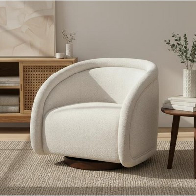 ModernLuxe Curved Boucle Swivel Accent Chair Armchair Barrel Chair Nursery Glider & Swivel with Solid Wood Base, Beige | Target
