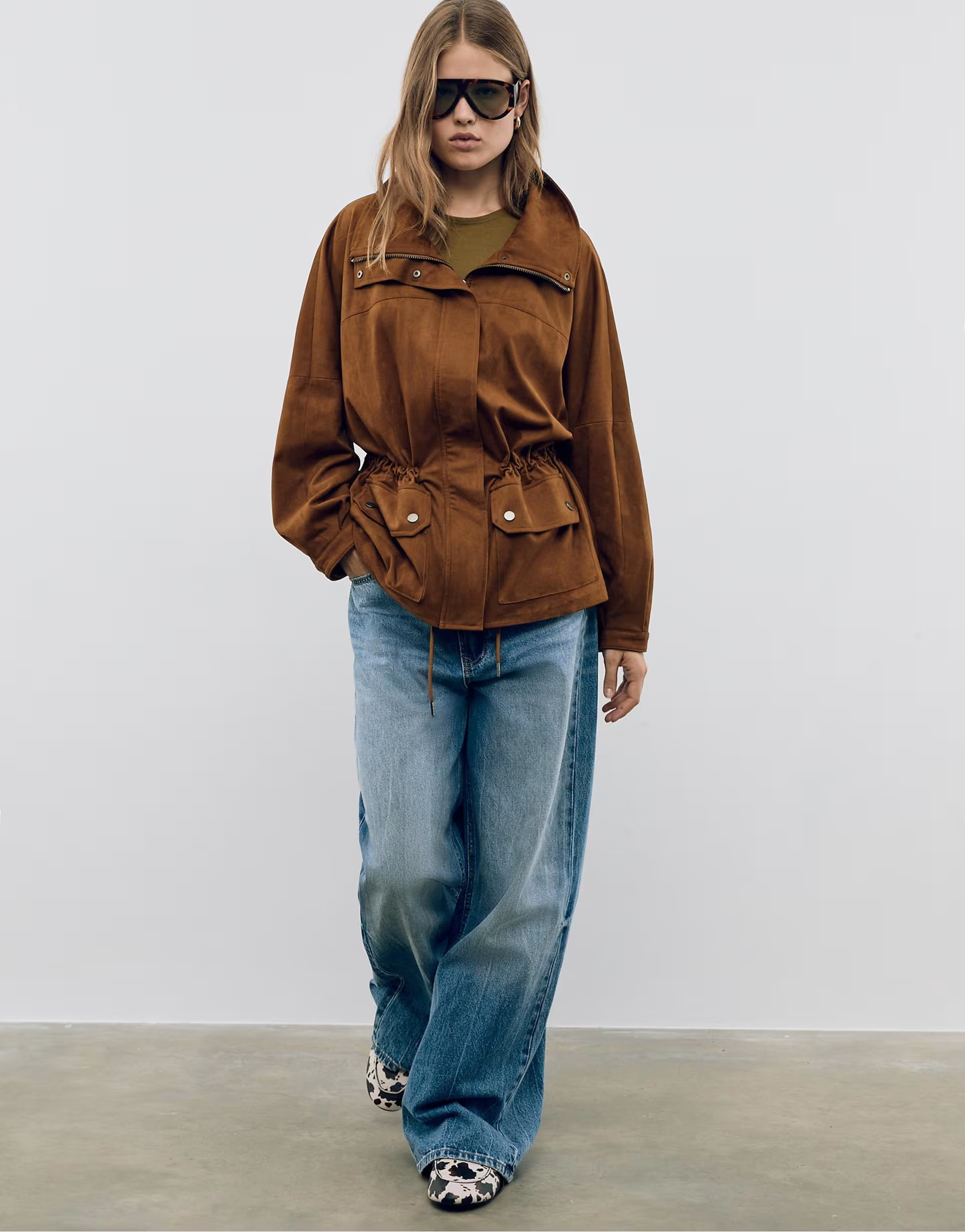 Stradivarius Medium faux suede parka in brown | ASOS (Global)