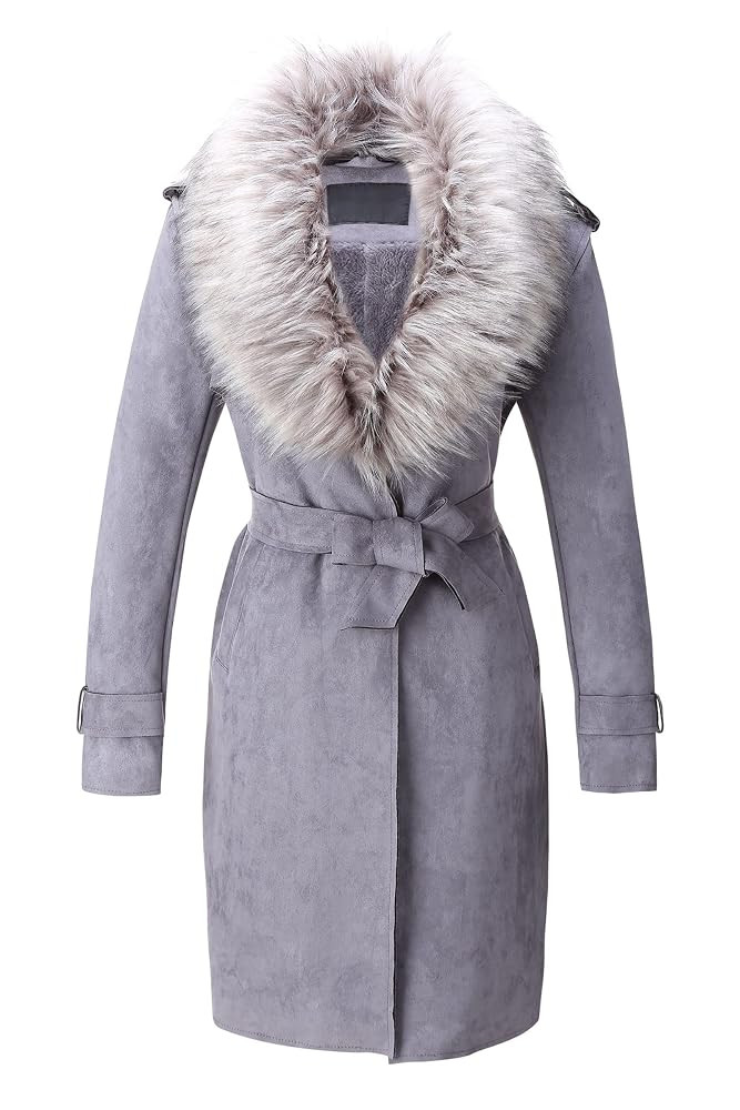 Bellivera Women Faux Leather Trench Coat Fleece-Lined Mid-length Jacket with Detachable Fur Colla... | Amazon (US)