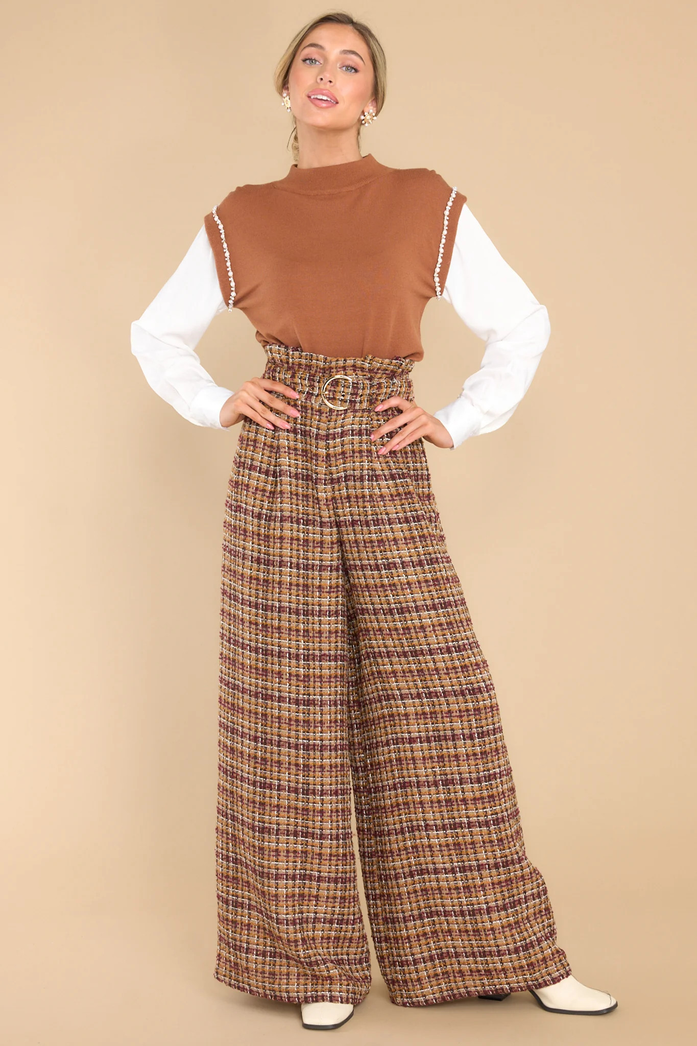Make Your Point Brown Multi Tweed Pants | Red Dress 