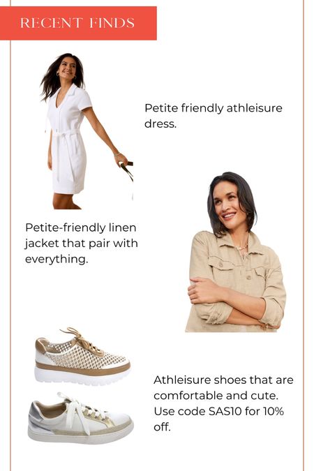 Petite friendly athleisure dress.  The cutest petite friendly linen jacket.  

Athleisure tennis shoes you need to go with all your casual dresses this spring.  Use code SAS10 for 10% off site wide.

#ltkpetite #petite

#LTKSeasonal #LTKover40 #LTKshoecrush