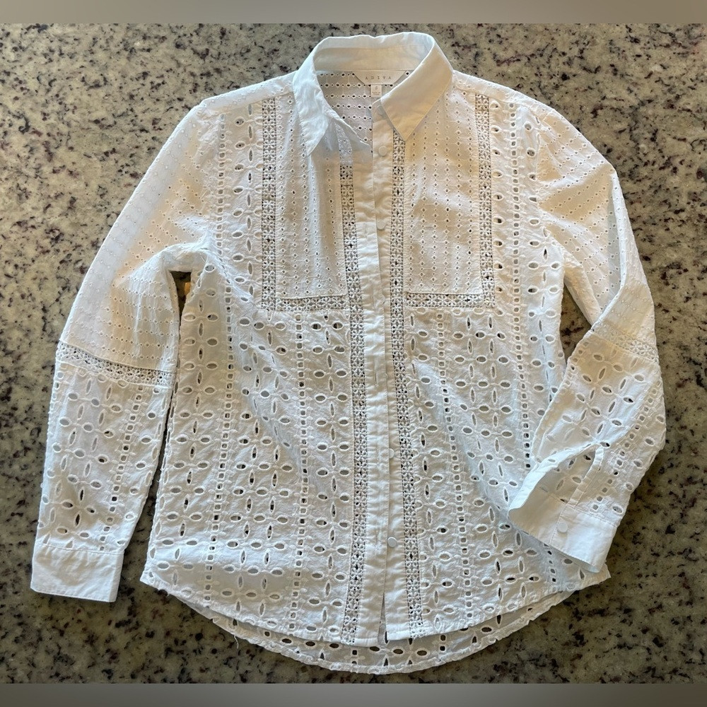 New Adiva cotton Eyelet Lace westerncore Button-Up Blouse SZ S | Poshmark