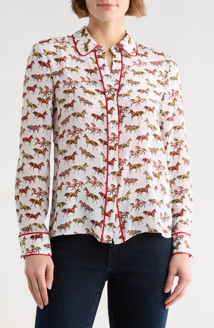 Alice + Olivia Willa Horse Print Silk Button-Up Shirt | Nordstromrack | Nordstrom Rack