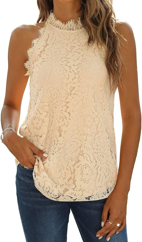 Halife Womens Summer Lace Tank Tops Halter Neck Casual Sleeveless Shirts Dressy Blouse Top | Amazon (US)
