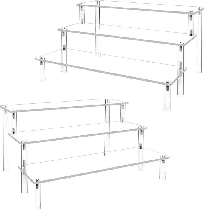 2Pack Acrylic Display Risers,Clear Shelf 3 Tier Cupcake Display Stand Steps for Food Desserts Sta... | Amazon (US)