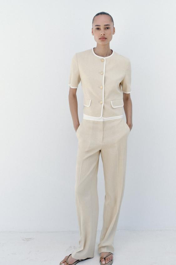 SHORT SLEEVE CONTRAST TRIM BLAZER | Zara US