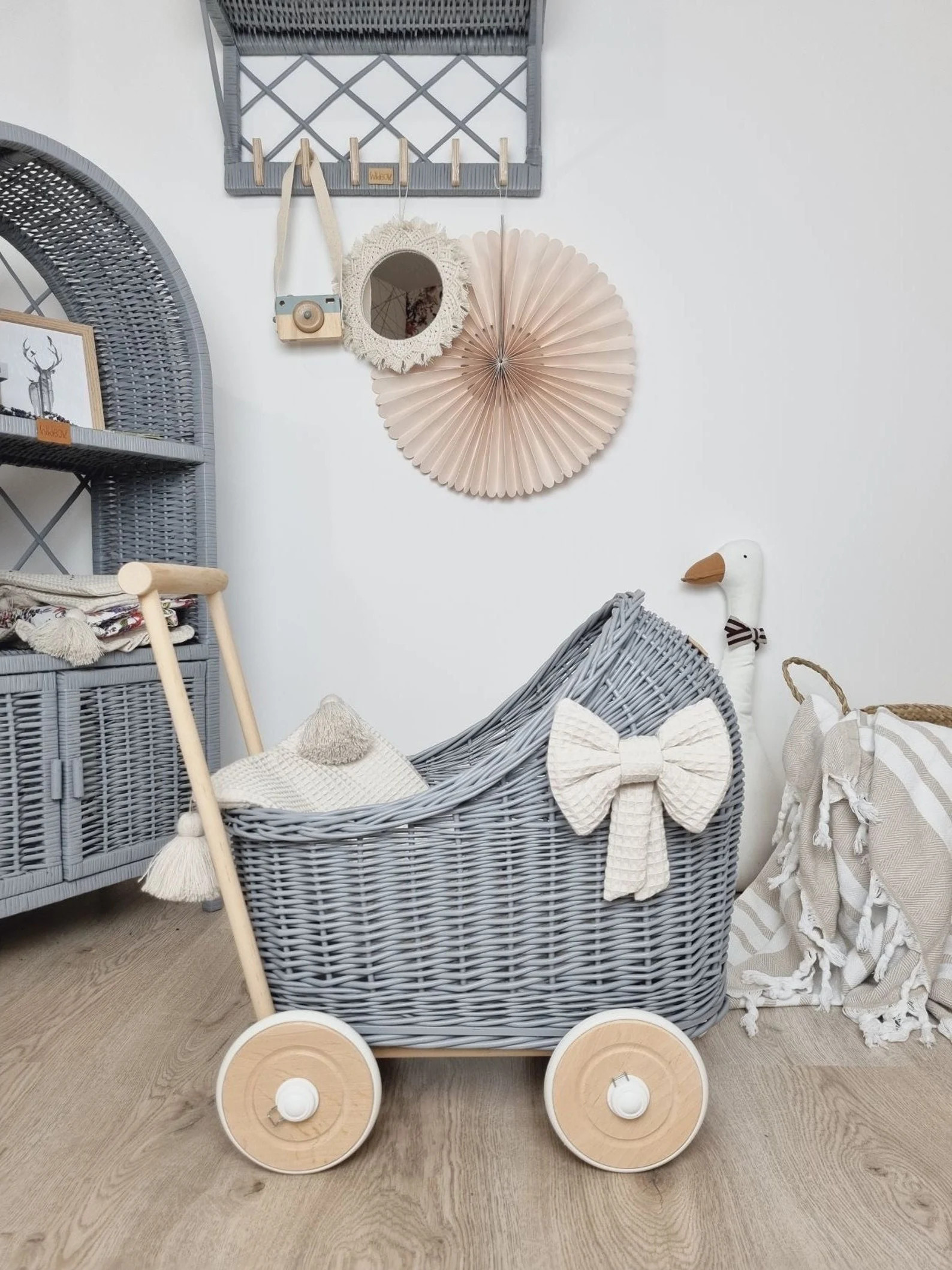Wiklibox Wicker & Beech Wood Doll's Pram in GRAY Color  | Etsy | Etsy (US)
