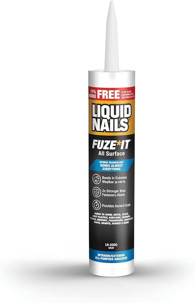 Liquid Nails 56198673380 LN-2000 FuzeIt All Surface Construction Adhesive (9-Ounce) , Gray | Amazon (US)