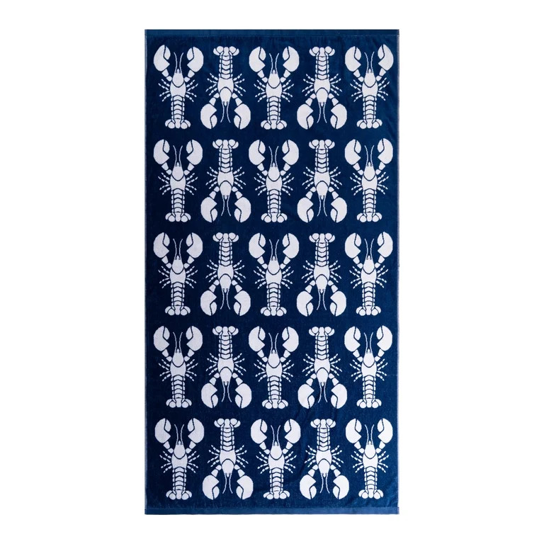 Mainstays Patriotic Cotton Blend Cotton Blend Beach Towel, 36 x 72 in, Navy Blue Lobster | Walmart (US)