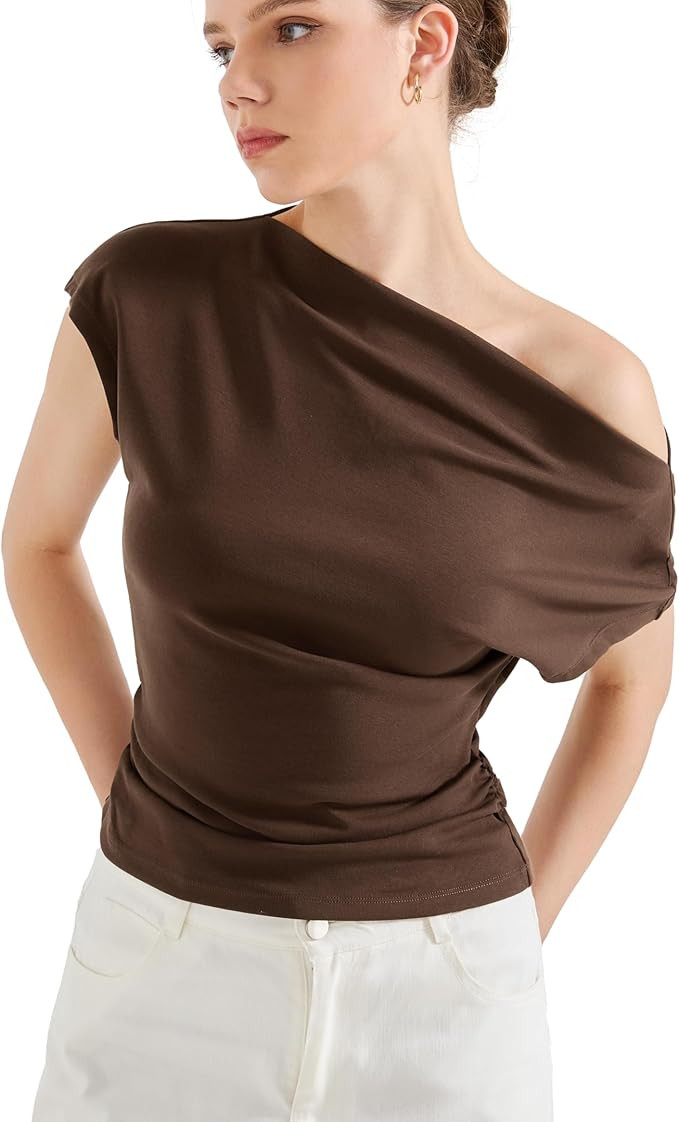 SUUKSESS Women Off The Shoulder Summer Tops One Shoulder T Shirt Casual Short Sleeve Boat Neck Te... | Amazon (US)