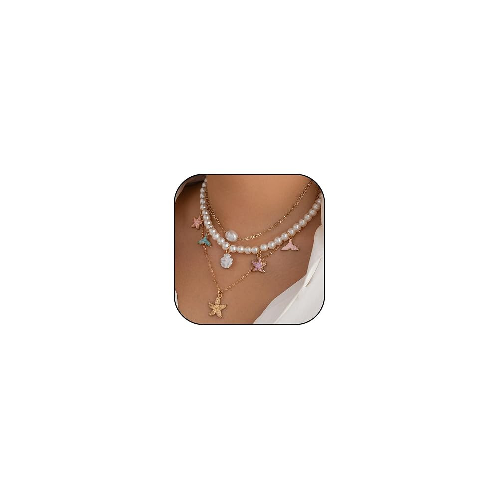 Dcfywl731 Starfish Necklace for Women Gold Shell Pendant Necklaces Seashell Charm Necklace Boho P... | Amazon (US)