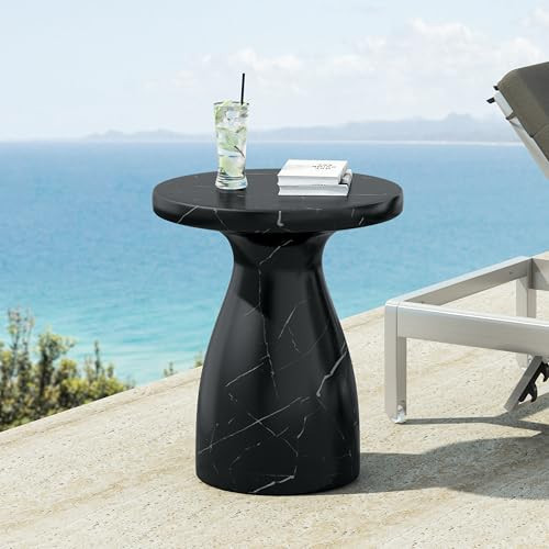 Christopher Knight Home Jayme Outdoor Side Table, Round Top Patio End Table Garden Stool, Lightweight Concrete Decorative Accent Table for Patio Balcony Beach Pool Side, Black Marble Finish | Amazon (US)