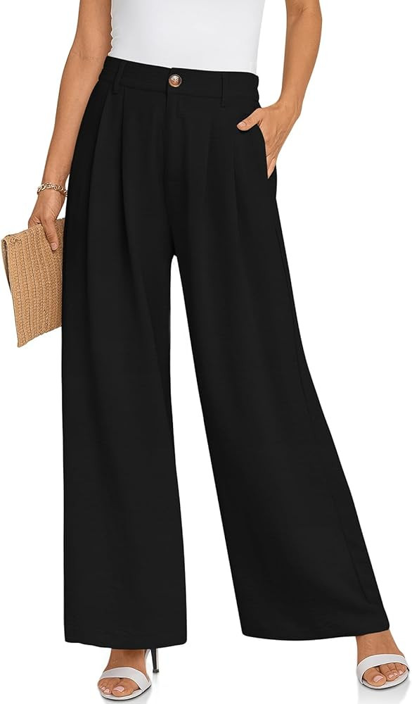 TARSE Women's Wide Leg Dress Pants High Elastic Waisted in The Back Business Work Trousers Long F... | Amazon (US)