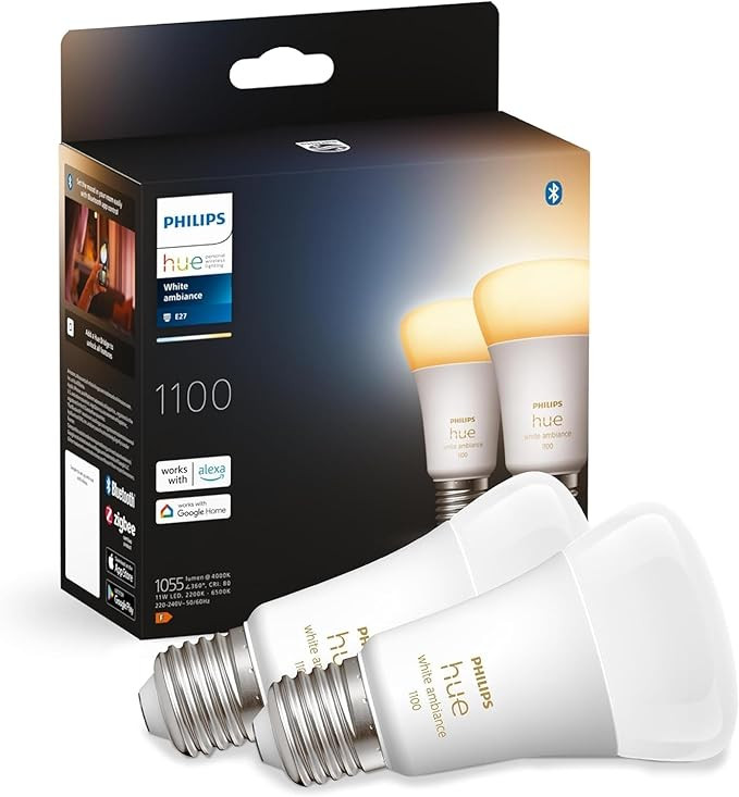 Philips Hue White Ambiance E27 LED Glühbirne, 1100lm, warm- bis kühlweiß, dimmbar, steuerbar v... | Amazon (DE)