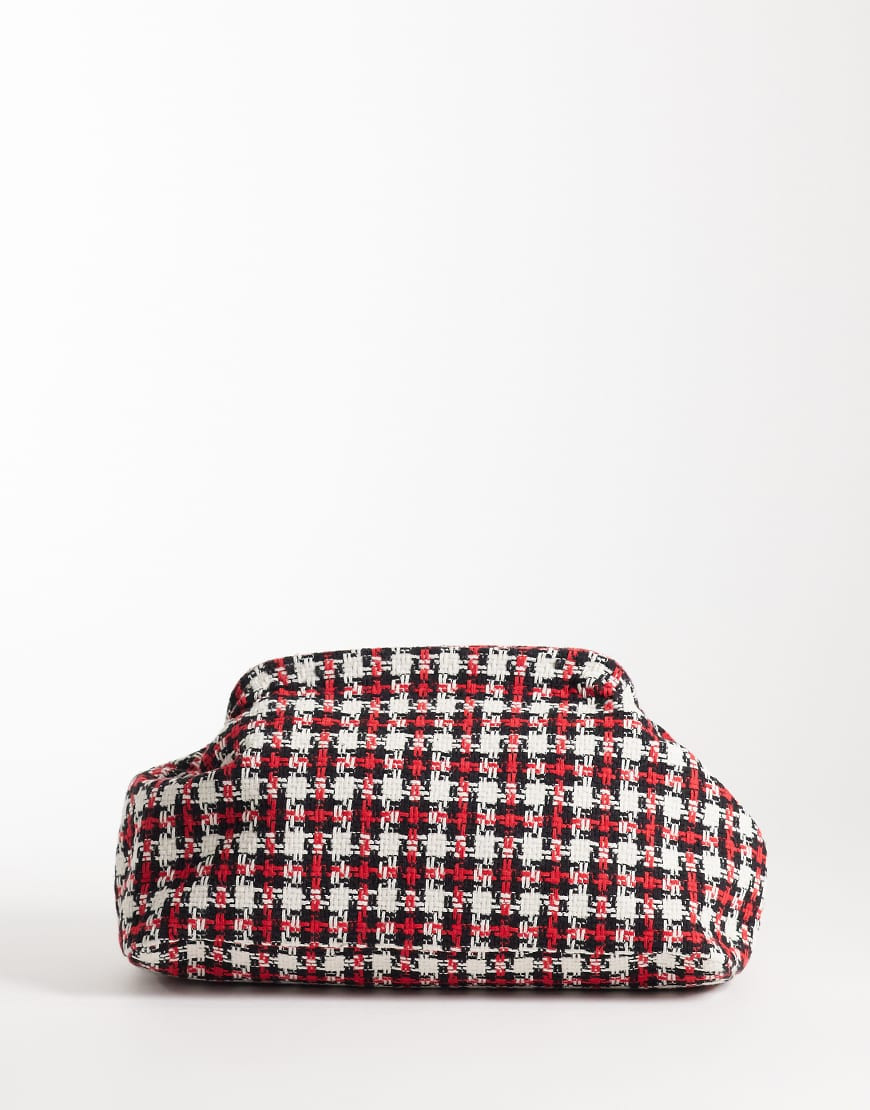 ASOS DEISGN large frame clutch bag in red check boucle-Multi | ASOS (Global)