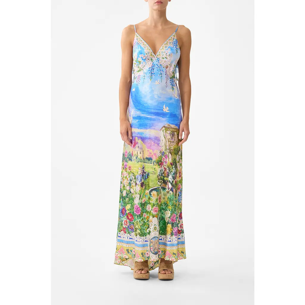 Camilla V Neck Bias Slip Dress With Back Frill in Navàs Nouveau at Nordstrom, Size Small | Nordstrom