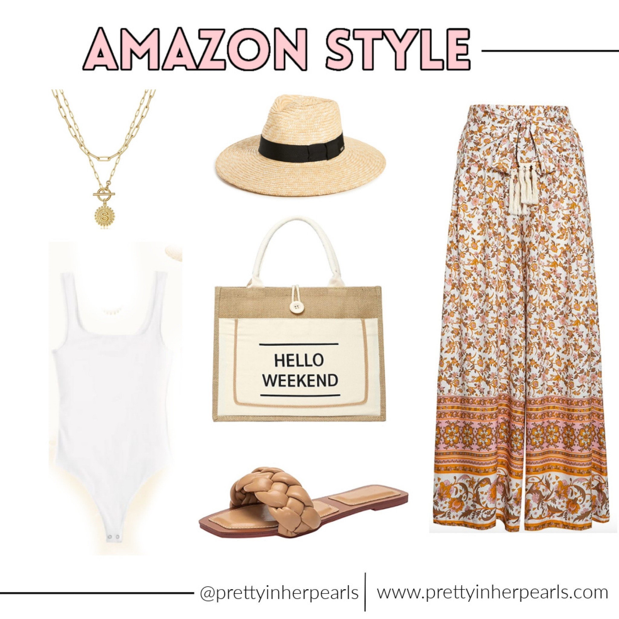 Amazon Style. 
White bodysuit, cute long skirt, fun handbag for summer time, leather slides, cute womens hat, and delicate gold necklace. 
Petite style

#LTKOver40 #LTKPetite #LTKSeasonal