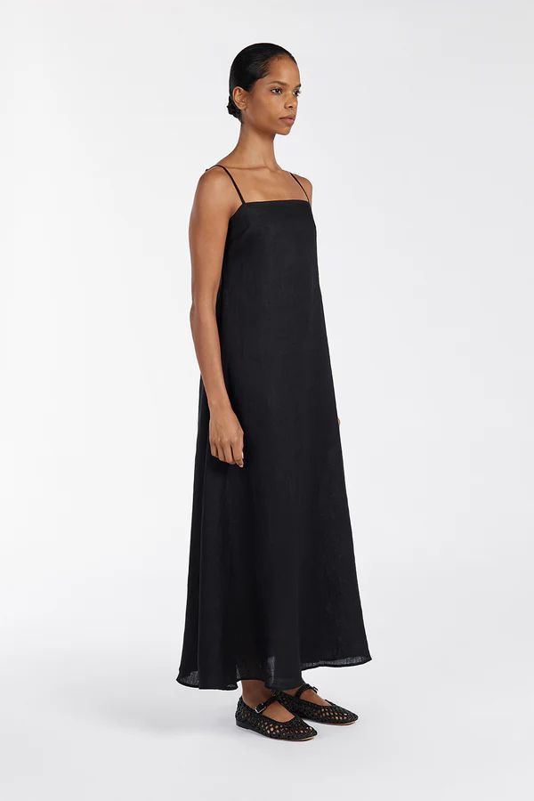 JEM BLACK LINEN MAXI DRESS | DISSH