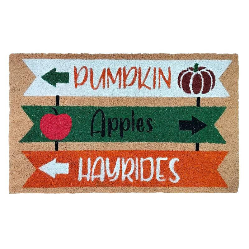 Homespun Harvest Pumpkins Apples Hayride Sign Coir Mat, 18x30 | At Home