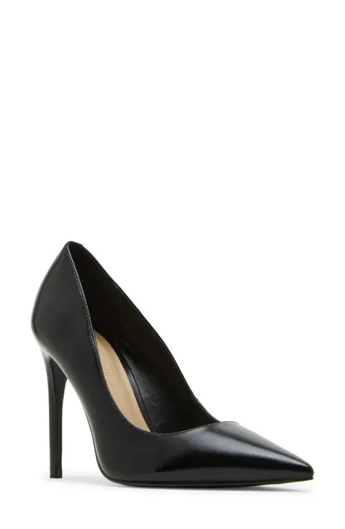 Steve Madden Noir Pointed Toe Pump in Black Leather at Nordstrom, Size 9 | Nordstrom