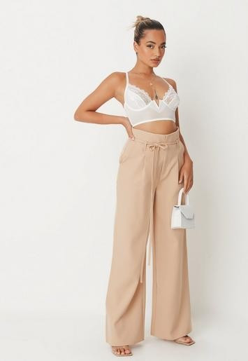 Missguided - Petite Sand Tailored Puddle Pants | Missguided (US & CA)