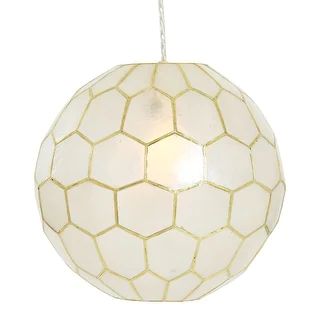 Capiz Honeycomb Globe Pendant Light, Capiz White Seashells with Antique Gold - 20" Round | Bed Bath & Beyond