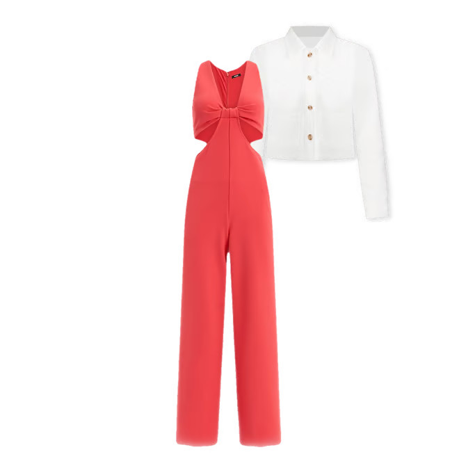 V-Neck Sleeveless Cutout Wide Leg Jumpsuit | Express