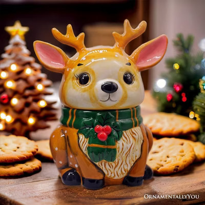 Festive Reindeer 10" Cookie Jar, Christmas Kitchen Festive Deer Decoration| OrnamentallyYou | Target
