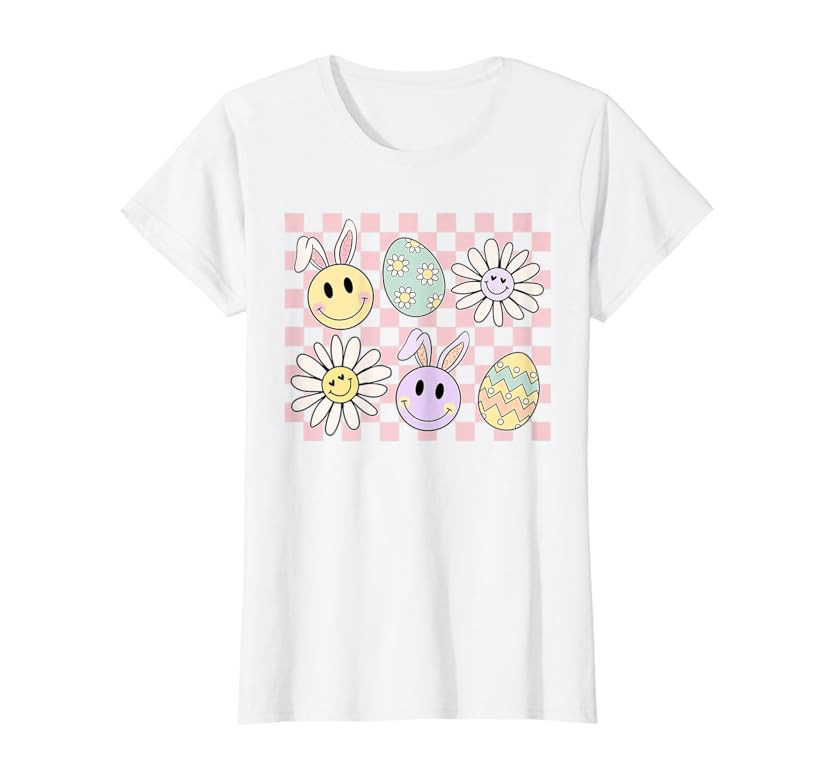 Retro Vintage Easter Groovy Bunny Pastel Check Egg Trendy T-Shirt | Amazon (US)