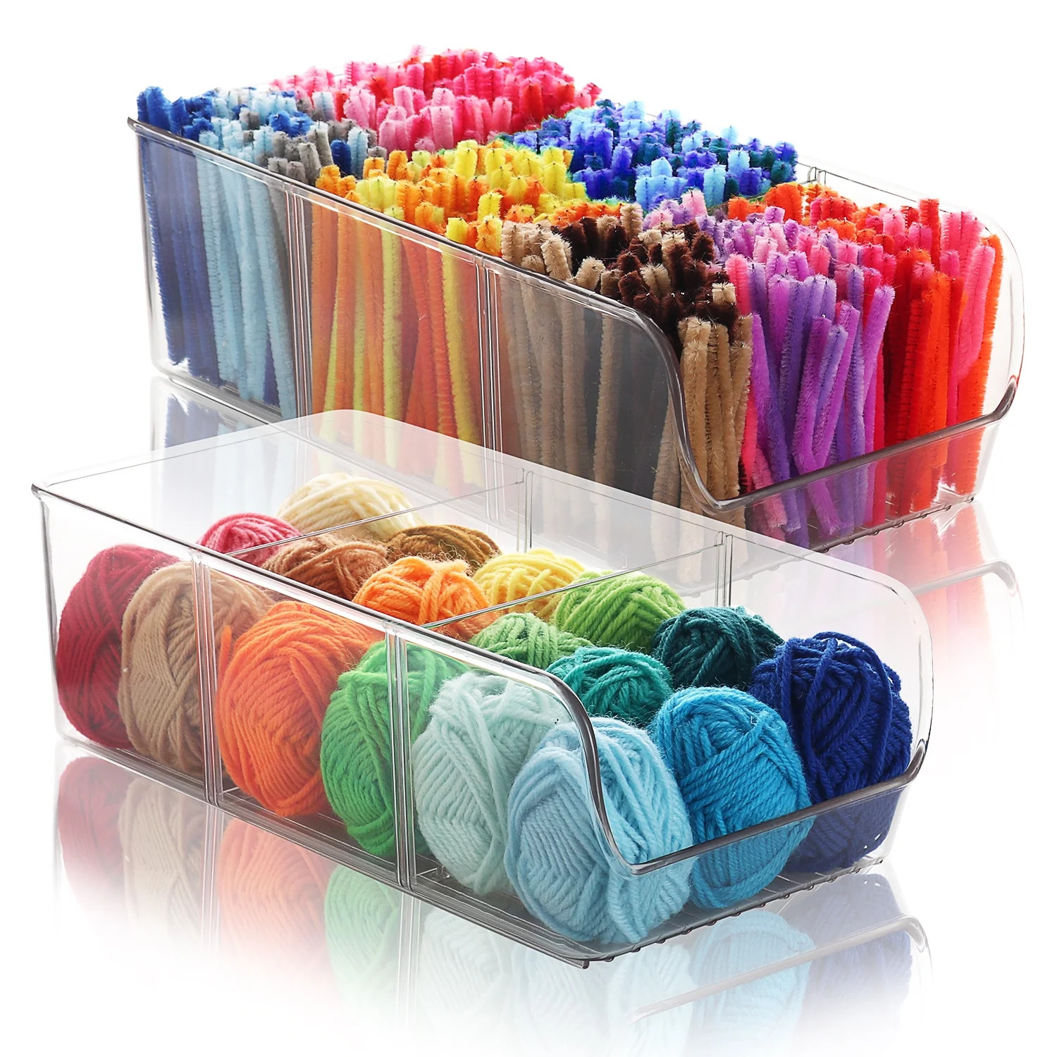 StorageBud 2 Pack Clear Plastic Storage Organizer Bin with Handles - Stackable Bin Tray for Home,... | Walmart (US)