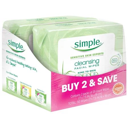 Simple Kind to Skin Cleansing Facial Cleansing Wipes 25 Wipes, 2 Count | Walmart (US)