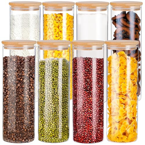 GTJ Glass Storage Containers with Lids, 38oz Set of 8, Glass Jars with Bamboo Lids, Flour Sugar Storage Containers, Airtight Food Storage Containers for the Kitchen, Cereal Containers Storage | Amazon (US)