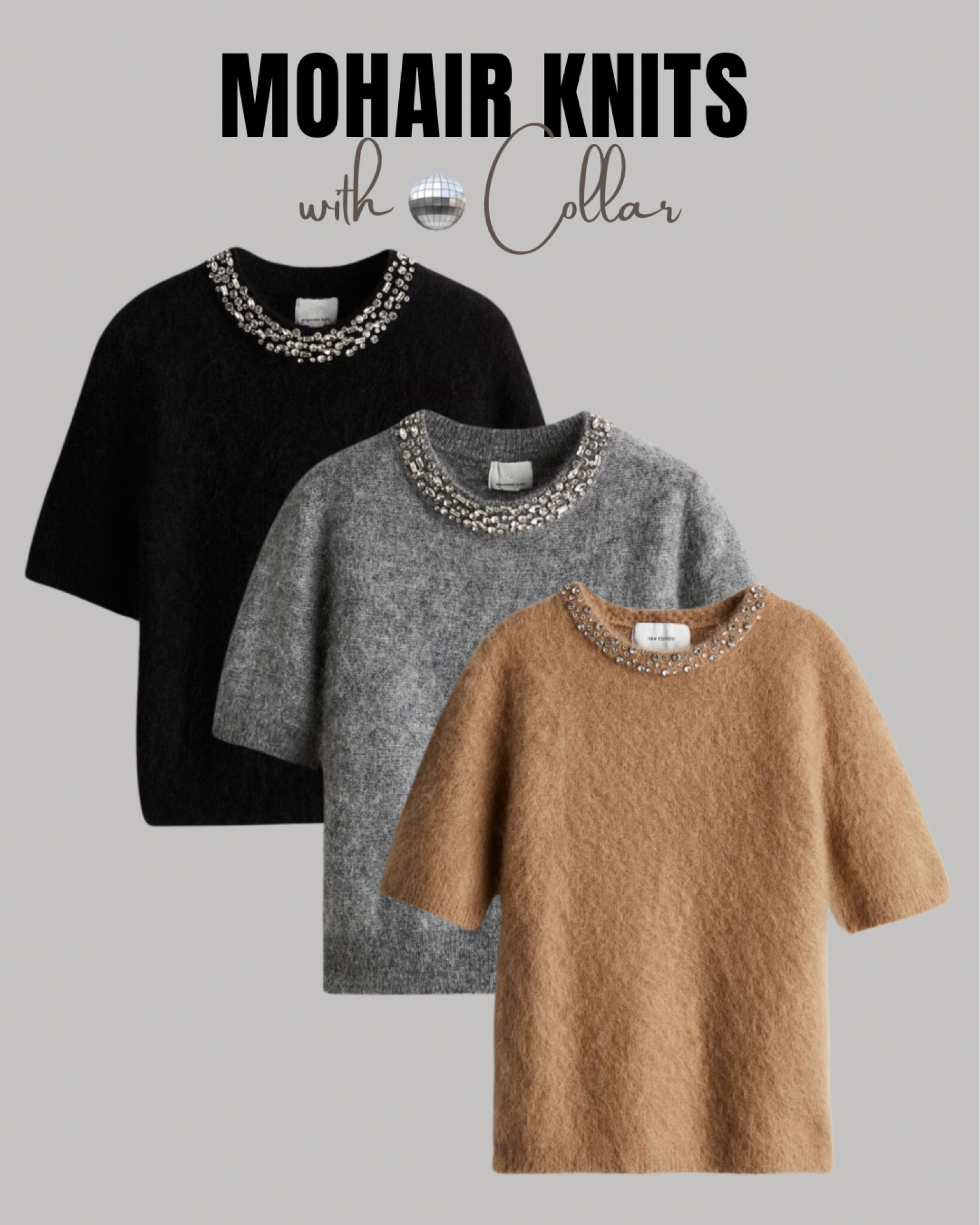 Mohair knits with embellished collar rhinestone tops H&M
Black grey & beige sequin fashion christmas party inspo outfit ideas festive night out new year chic women’s style

#LTKpartywear #LTKstyletip