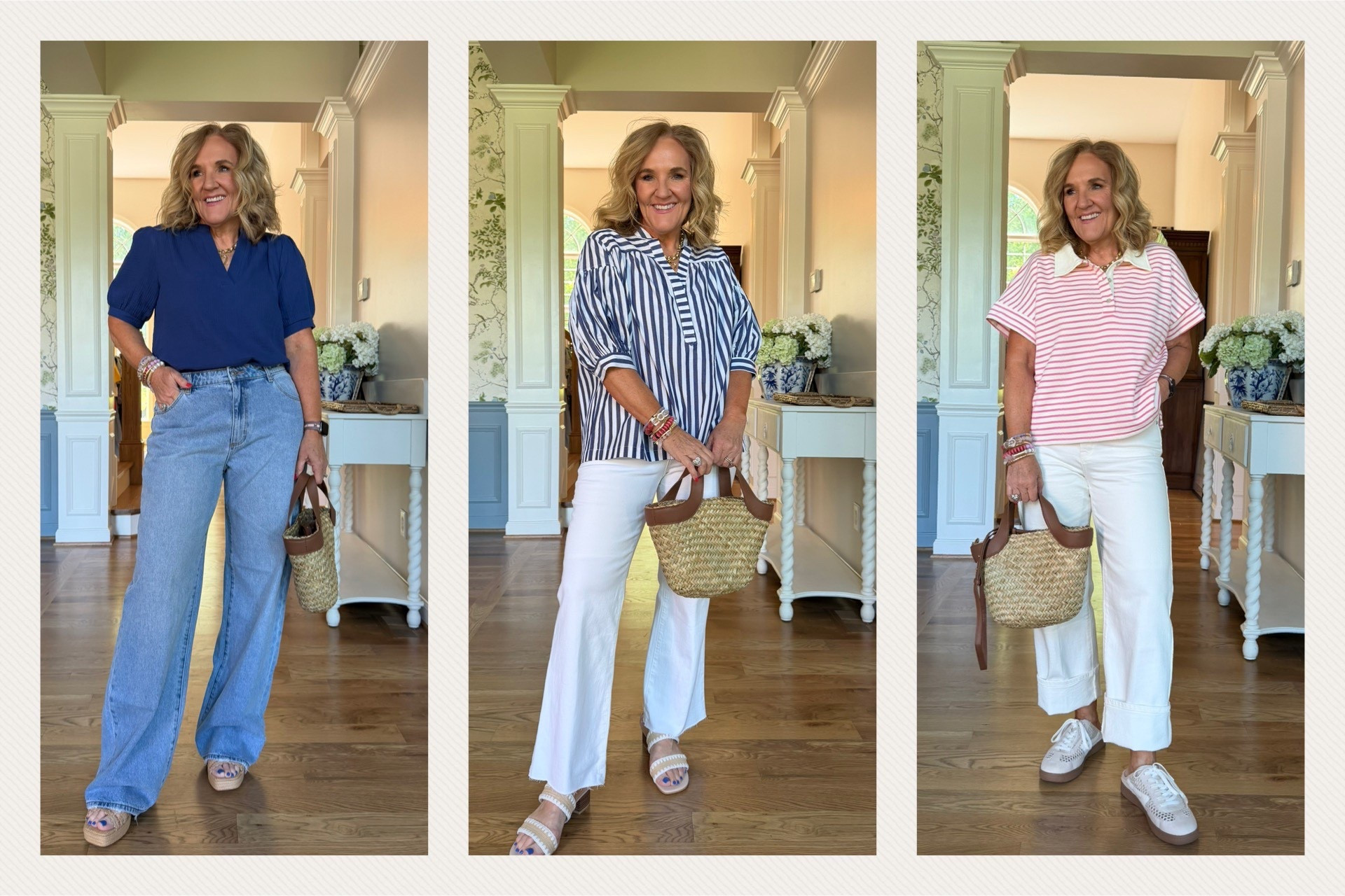 Avara spring summer casual
Use code NANETTE15 for 15% off 

Jeans size 8/29
Blue gauze size small
Other two tops size medium 

#LTKPetite #LTKOver40 #LTKSeasonal