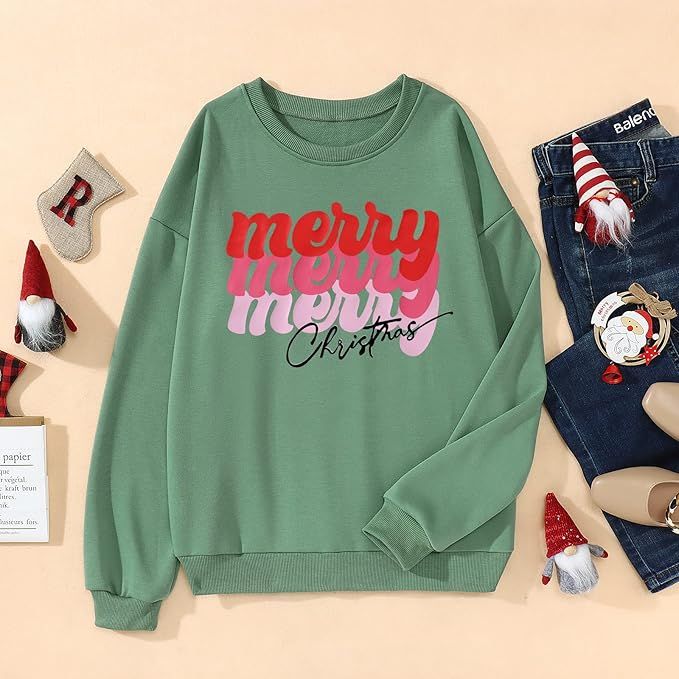 KEKEMI Christmas Sweatshirts for Women Long Sleeve Merry Christmas Letter Print Fall Sweater Casu... | Amazon (US)