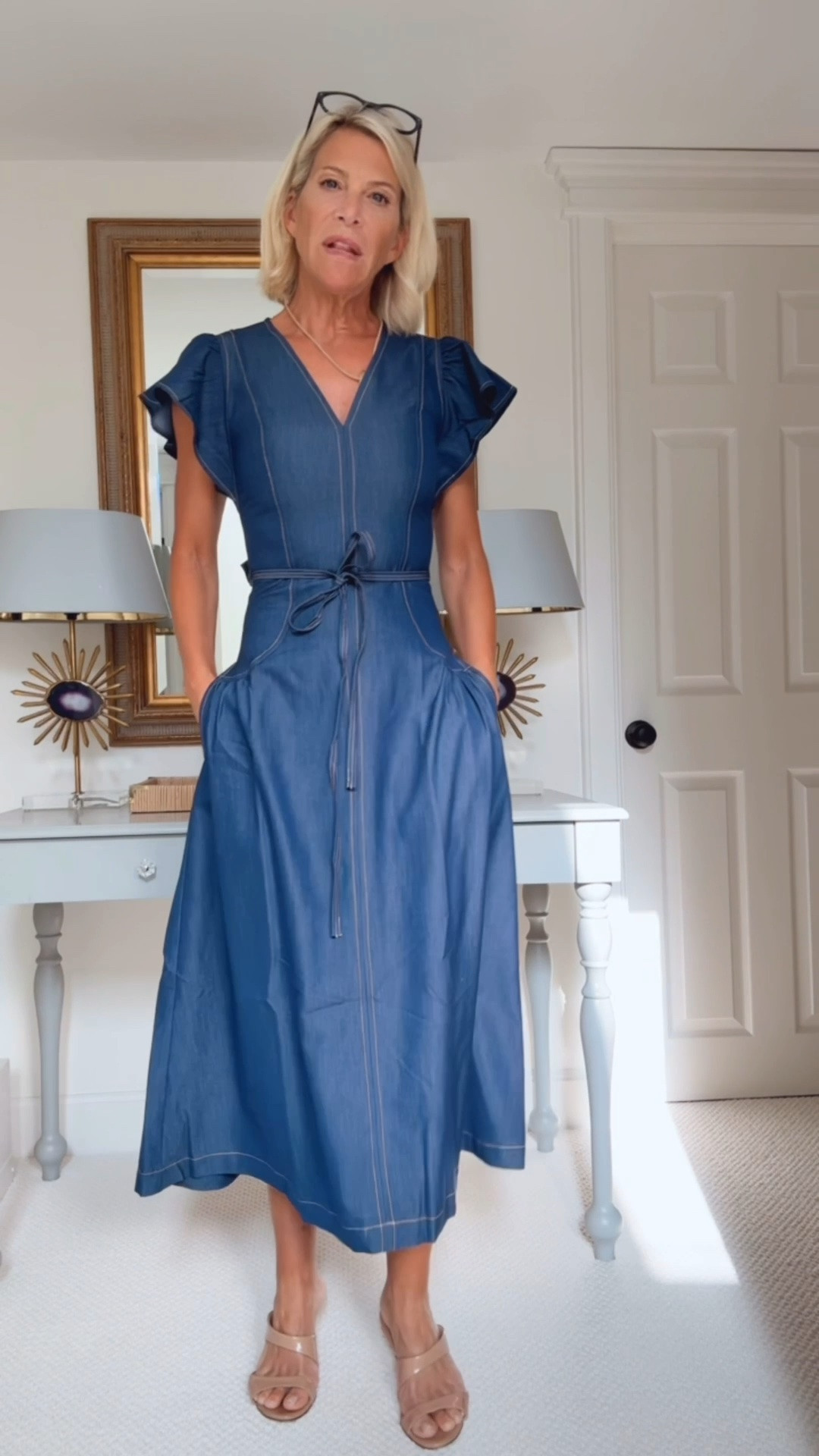 A faux denim midi dress for the win!  I’m in xs.  It’s light and airy and perfect

#LTKootd #LTKOver40 #LTKTravel
