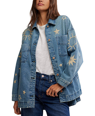 Free People Women's Madison Embroidered Denim Shirt Jacket - Macy's | Macy's