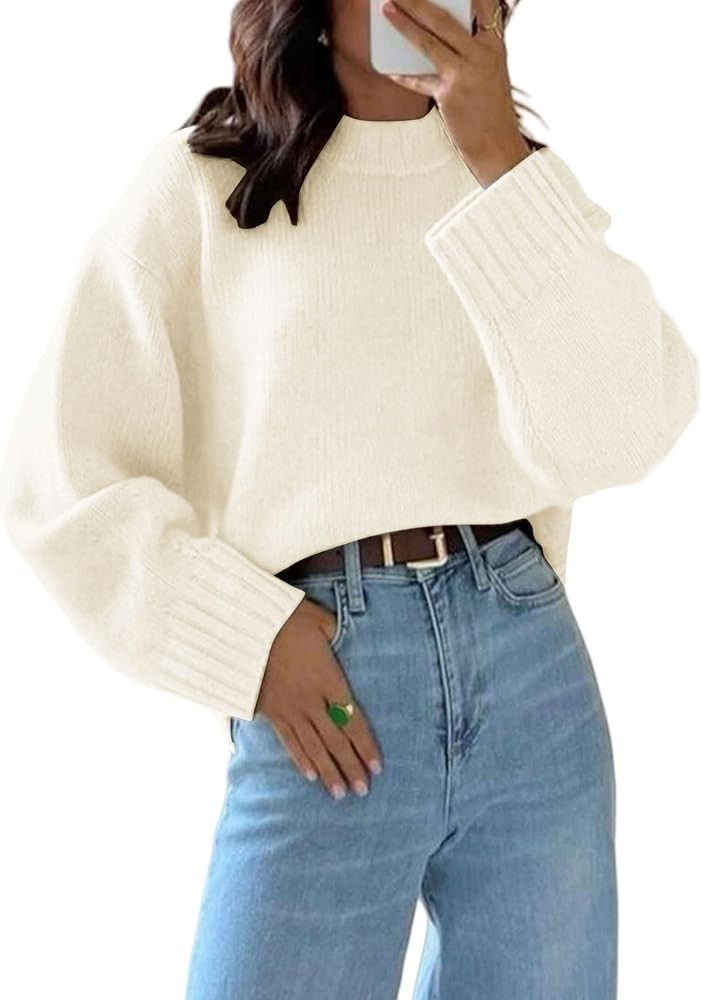 ZAFUL Crew Neck Casual Knit Sweater for Women Cropped Lantern Sleeves Ribbed Knit Pullover Sweate... | Amazon (US)