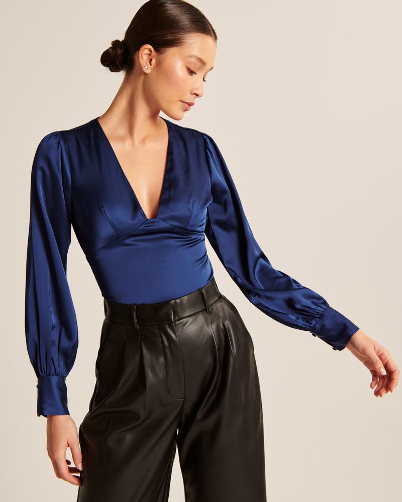 Women's Long-Sleeve Satin Puff Sleeve Top | Women's | Abercrombie.com | Abercrombie & Fitch (US)