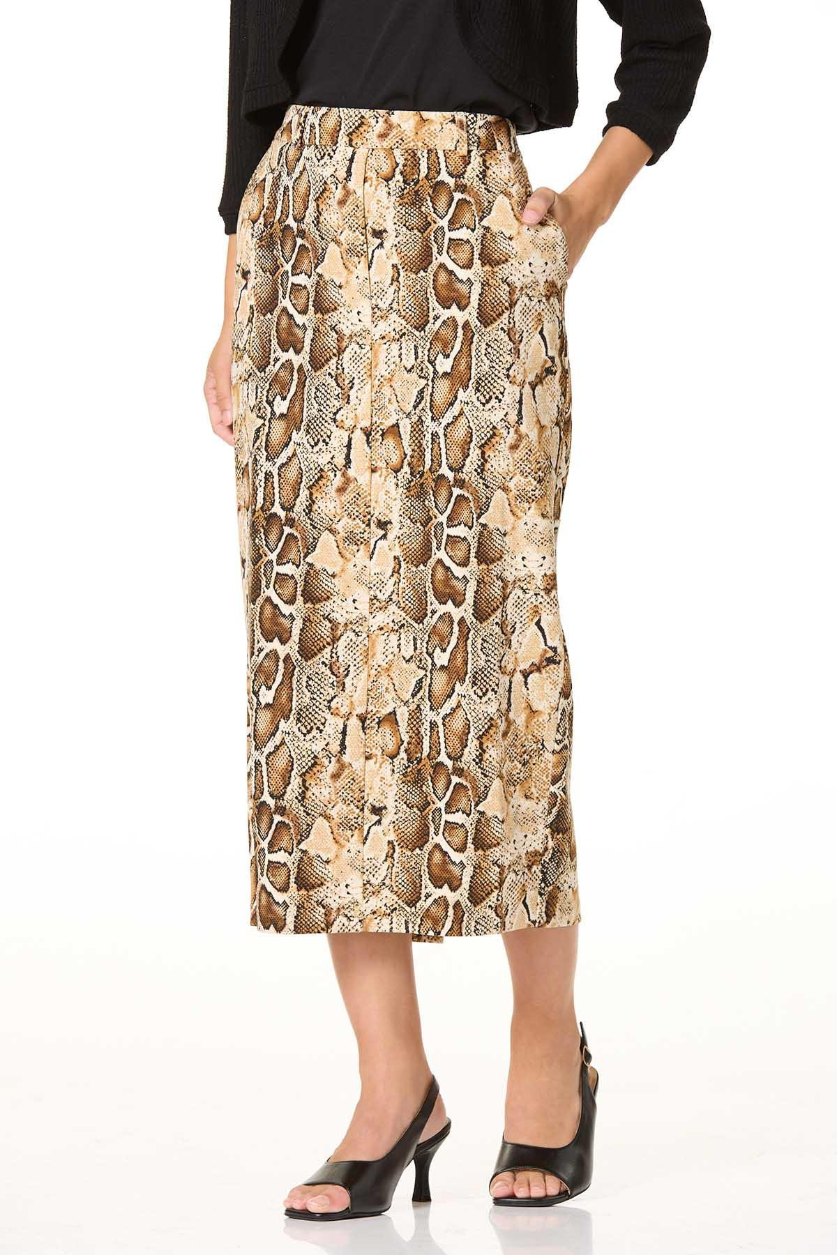 Snakeskin Pencil Skirt - Brown | Cato Fashions