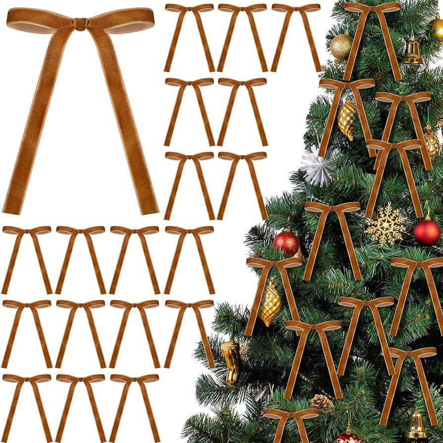 24 Pcs Velvet Christmas Bows for Christmas Tree Rustic Crafts Gift Bows Vintage Velvet Ribbon Bow... | Amazon (US)