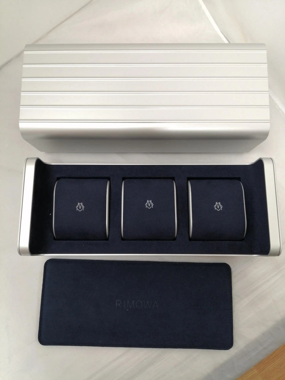 RIMOWA Specialty Watch Case Silver Aluminium 3 watch storage Used with box | eBay US