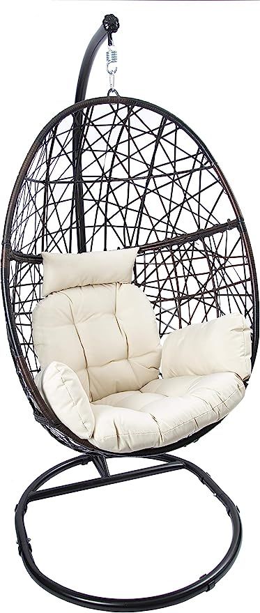 Egg Chair Rattan Swing Chair Outdoor Indoor Wicker Tear Drop Hanging Chair with Stand | Amazon (US)